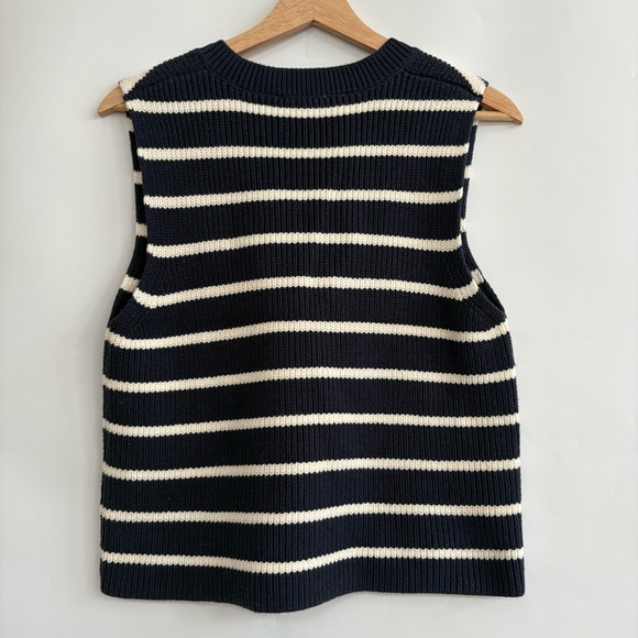 Zara Navy and White Striped Knit V Neck Sweater Vest - Picture 3 of 6